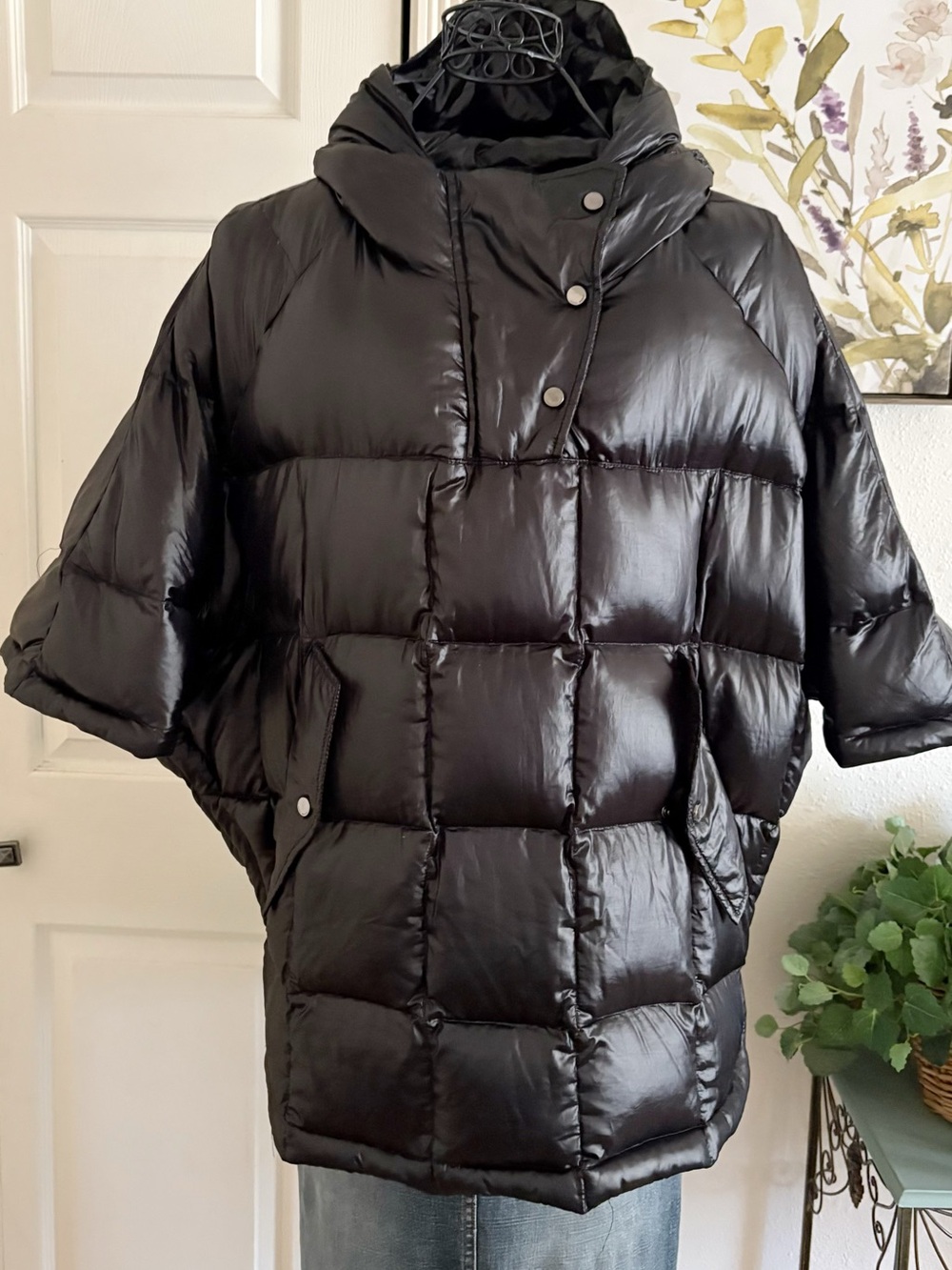 Zara Shiny Black Oversized Down Quilted Hooded Puffer